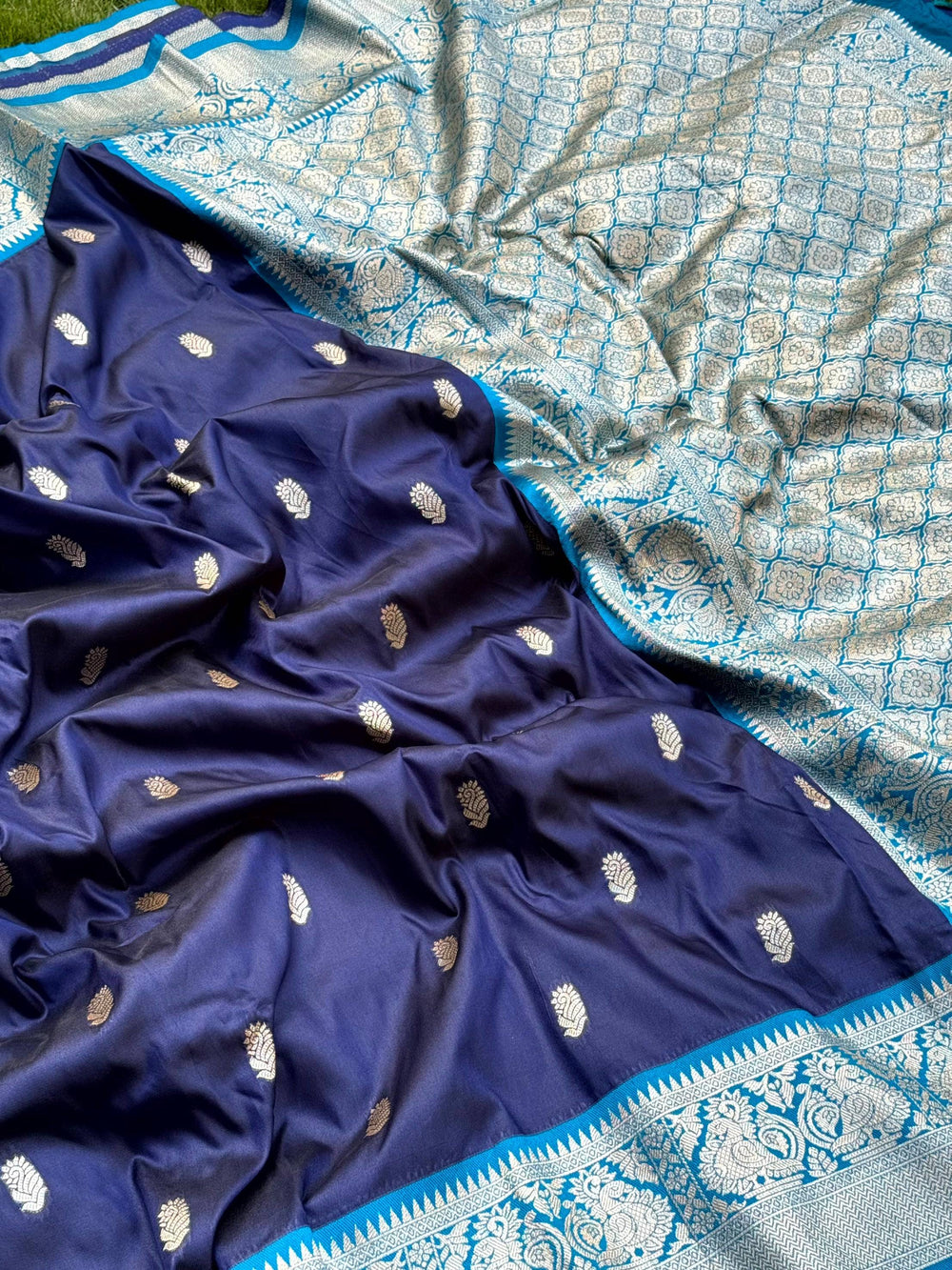 Navy Blue Soft Silk Minakari Work Saree