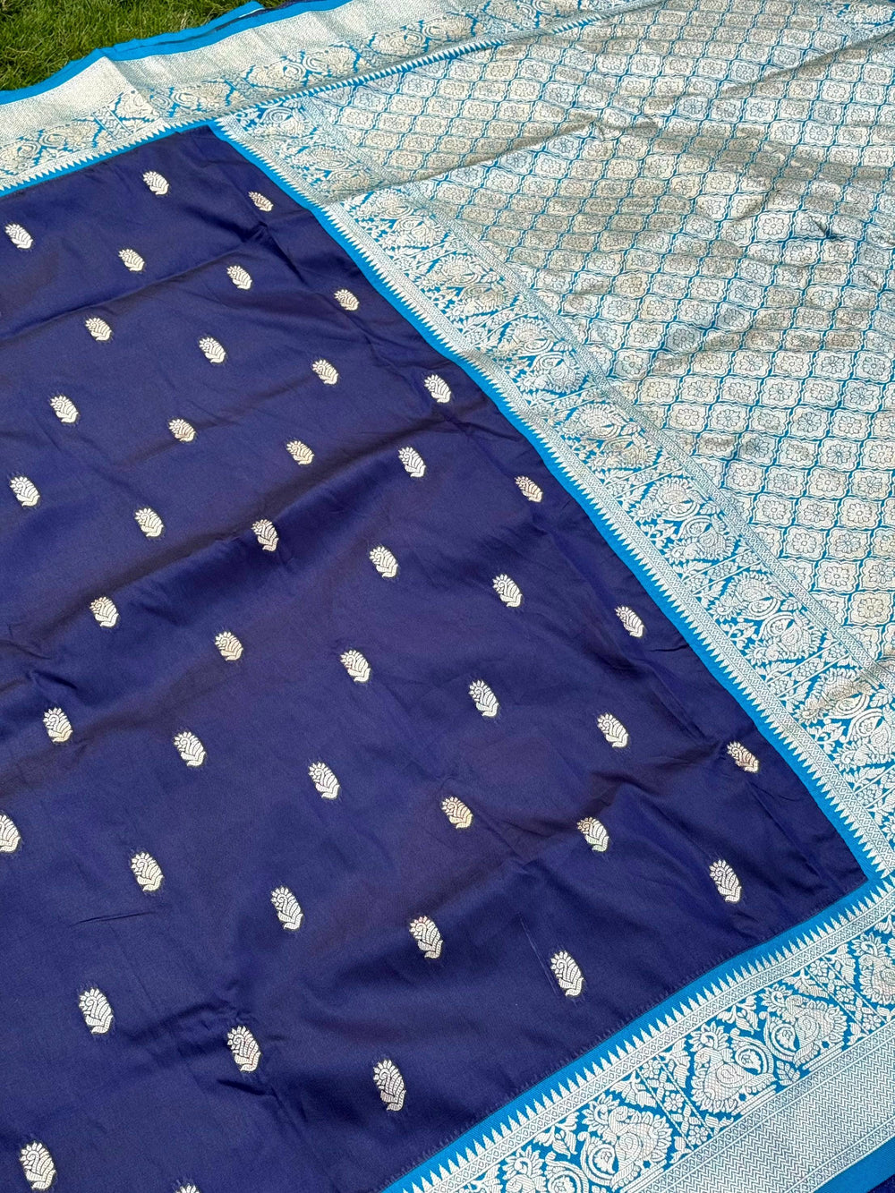 Navy Blue Soft Silk Minakari Work Saree