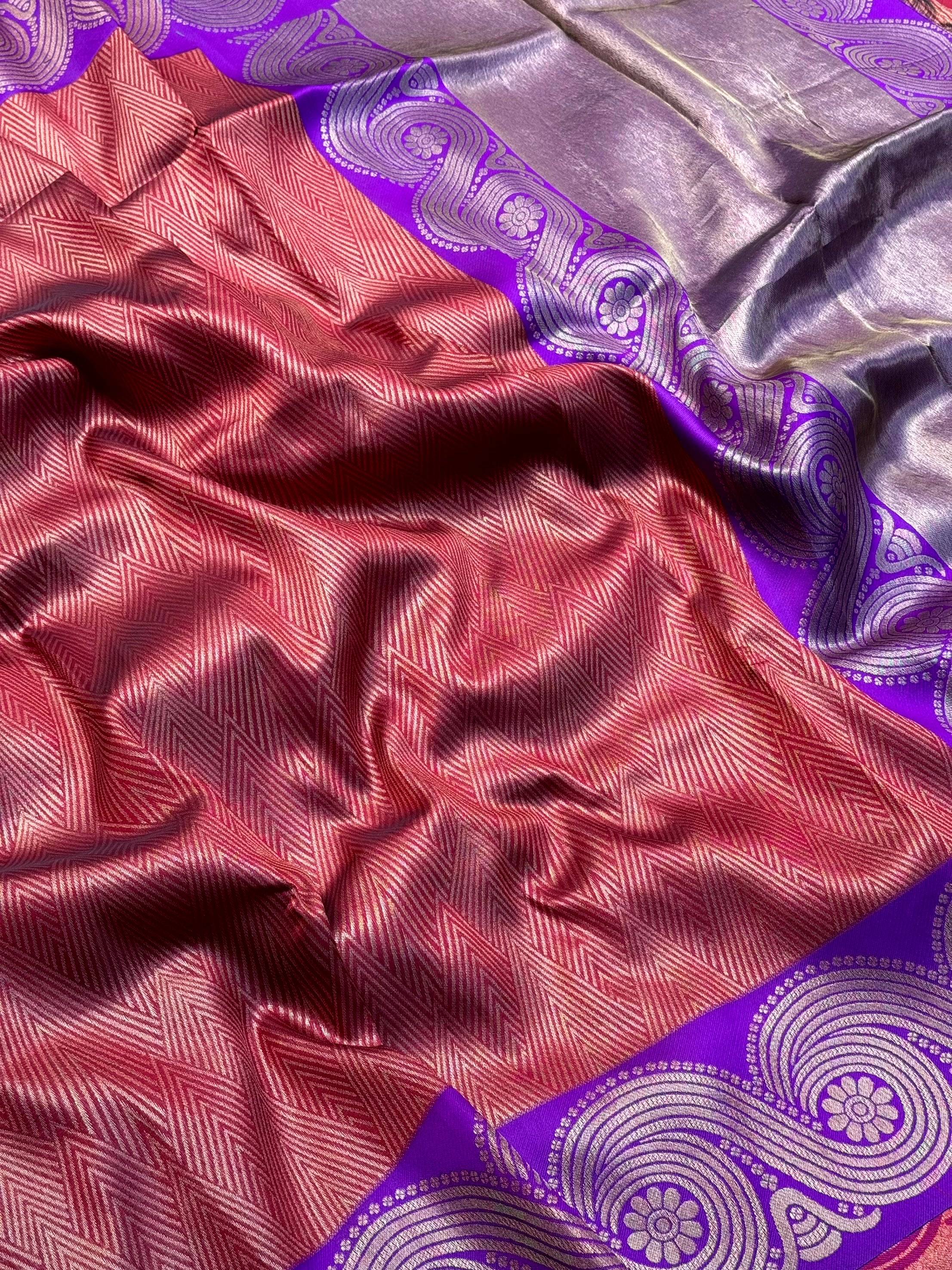 Rust Orange Banarasi Katan Silk Saree