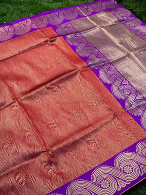 Rust Orange Banarasi Katan Silk Saree
