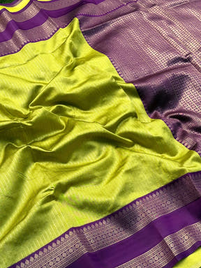Lime Banarasi Katan Silk Saree