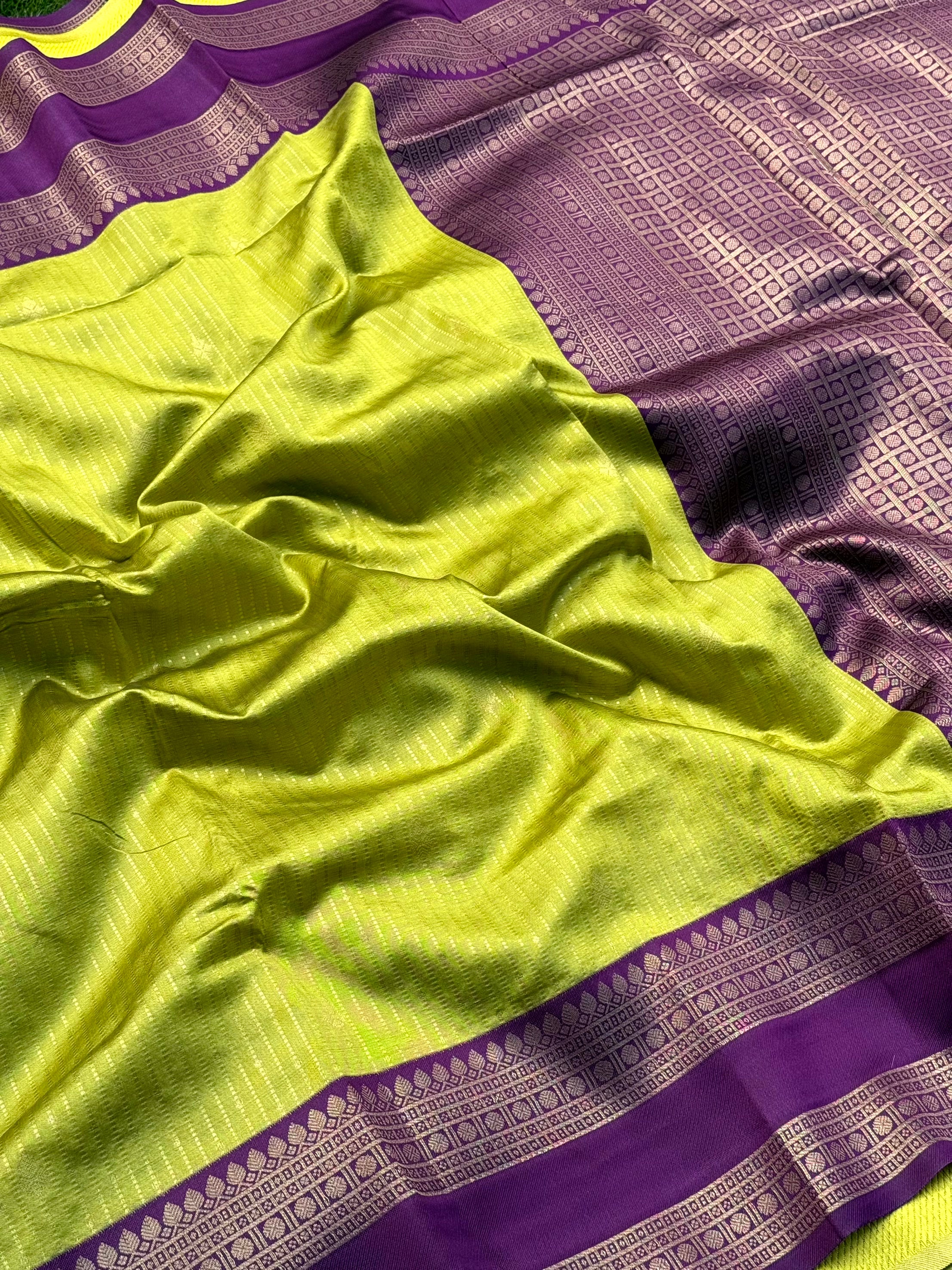 Lime Banarasi Katan Silk Saree
