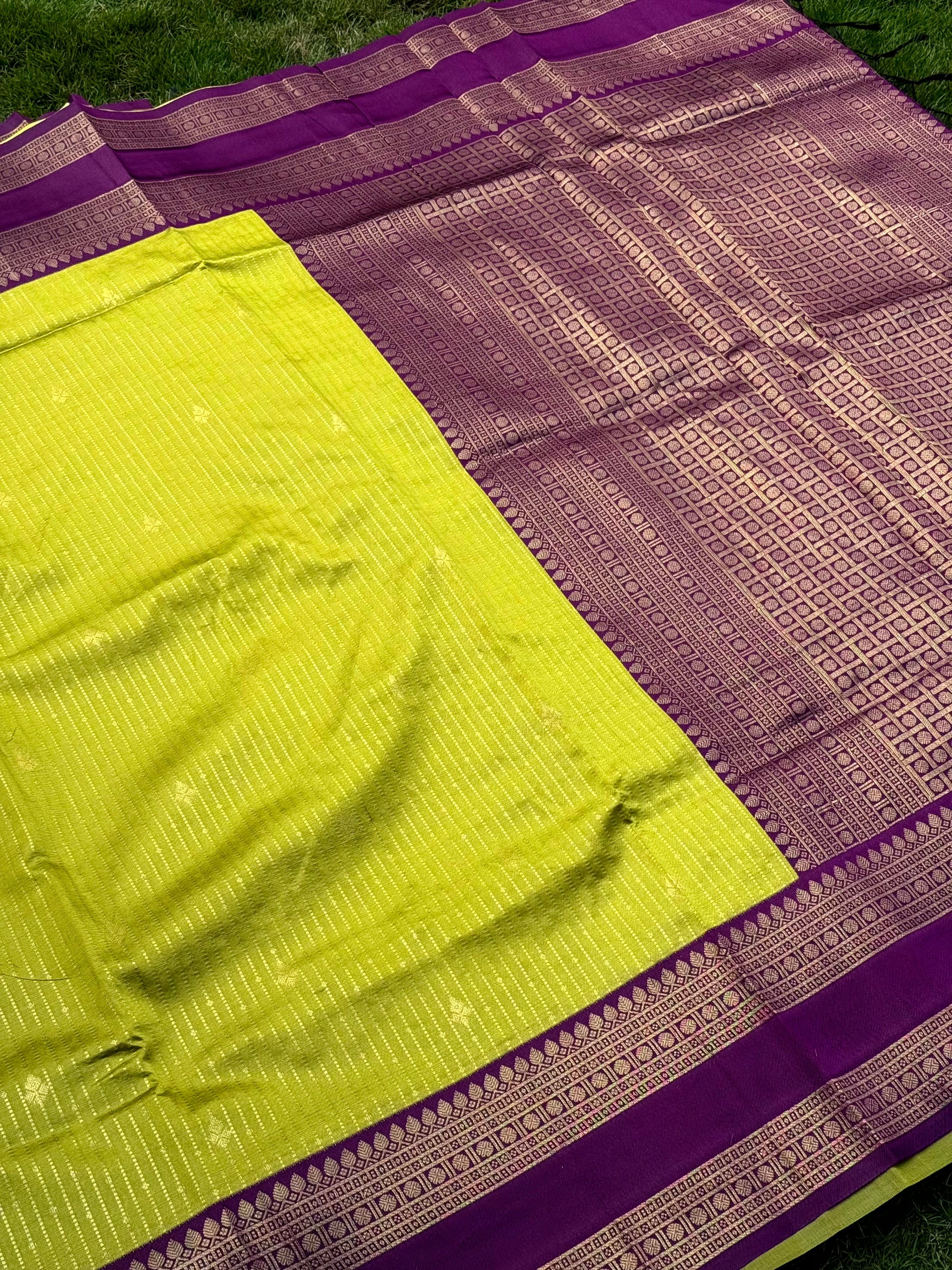 Lime Banarasi Katan Silk Saree