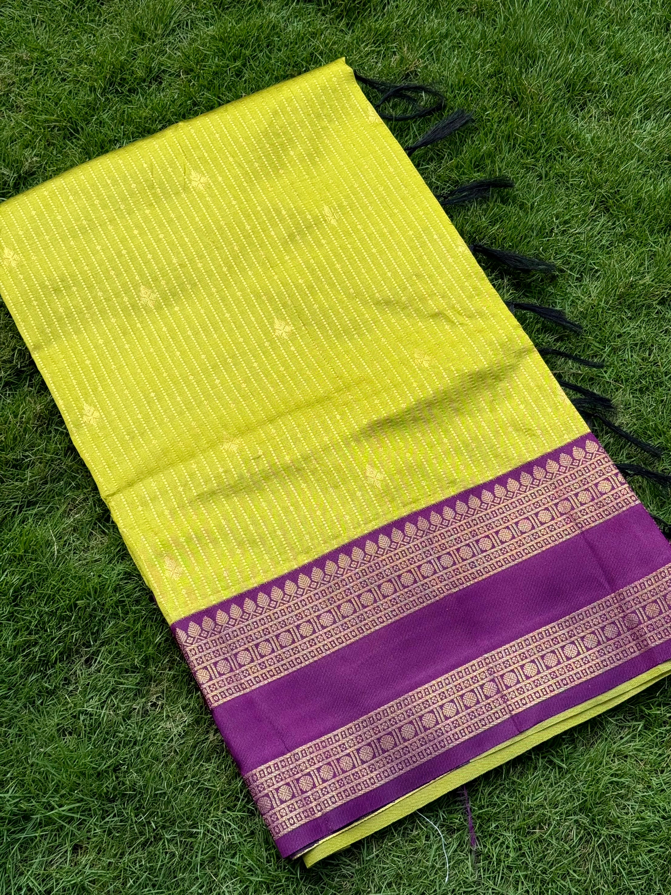 Lime Banarasi Katan Silk Saree