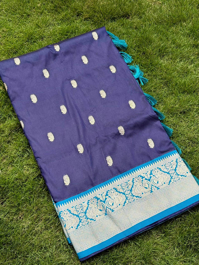Navy Blue Soft Silk Minakari Work Saree