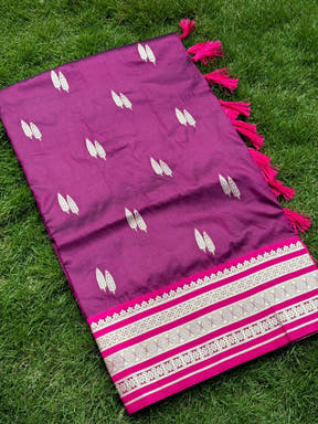 Wine Soft Silk Satin Minakari Border Saree