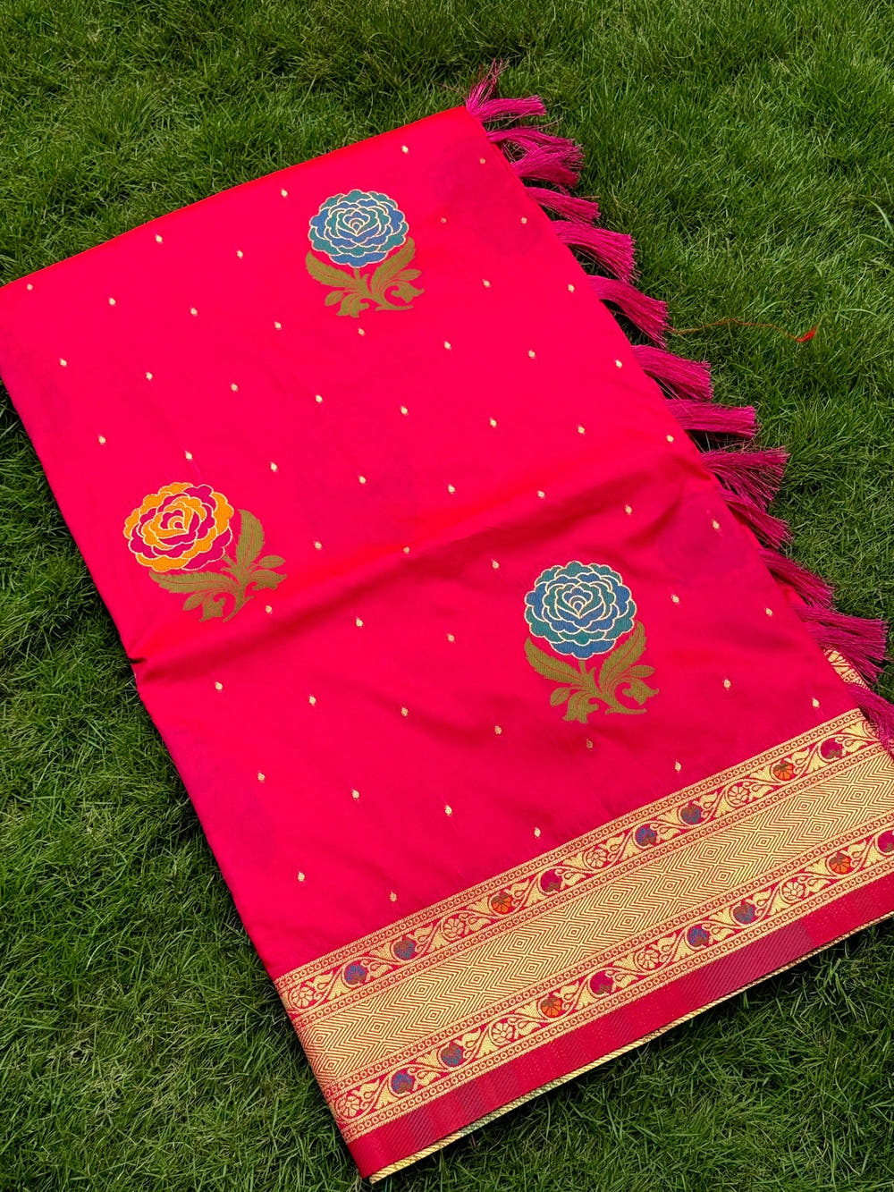 Pink Soft Silk Flowerport Minakari Saree