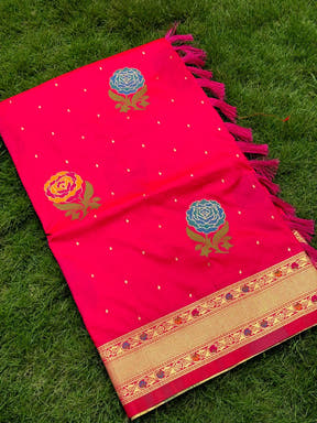 Pink Soft Silk Flowerport Minakari Saree