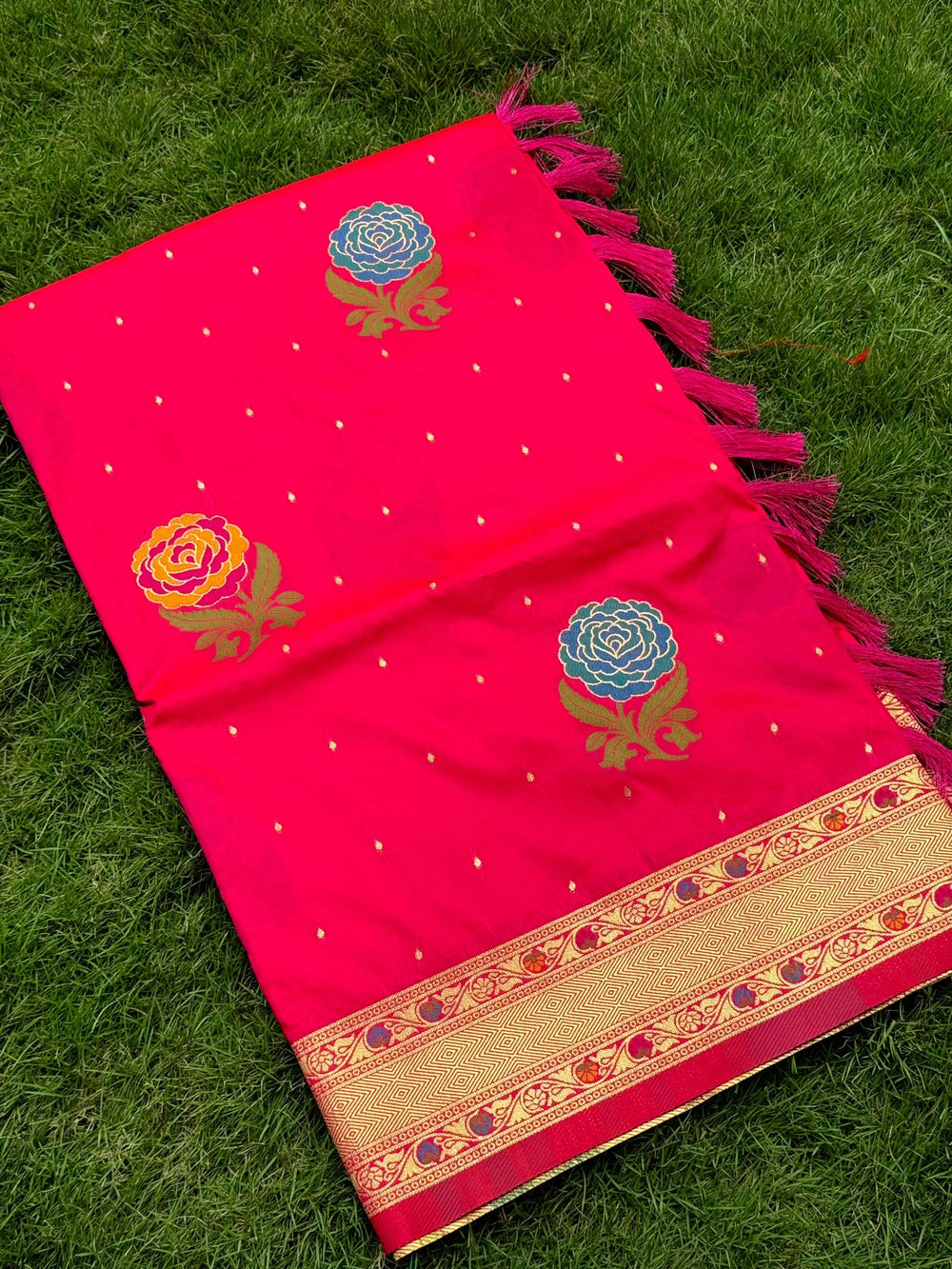 Pink Soft Silk Flowerport Minakari Saree