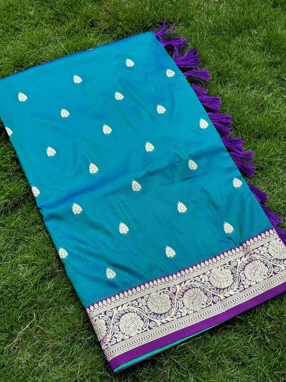 Teal Blue Soft Silk Feather Saree