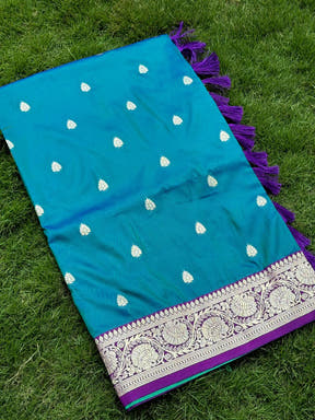 Teal Blue Soft Silk Feather Saree