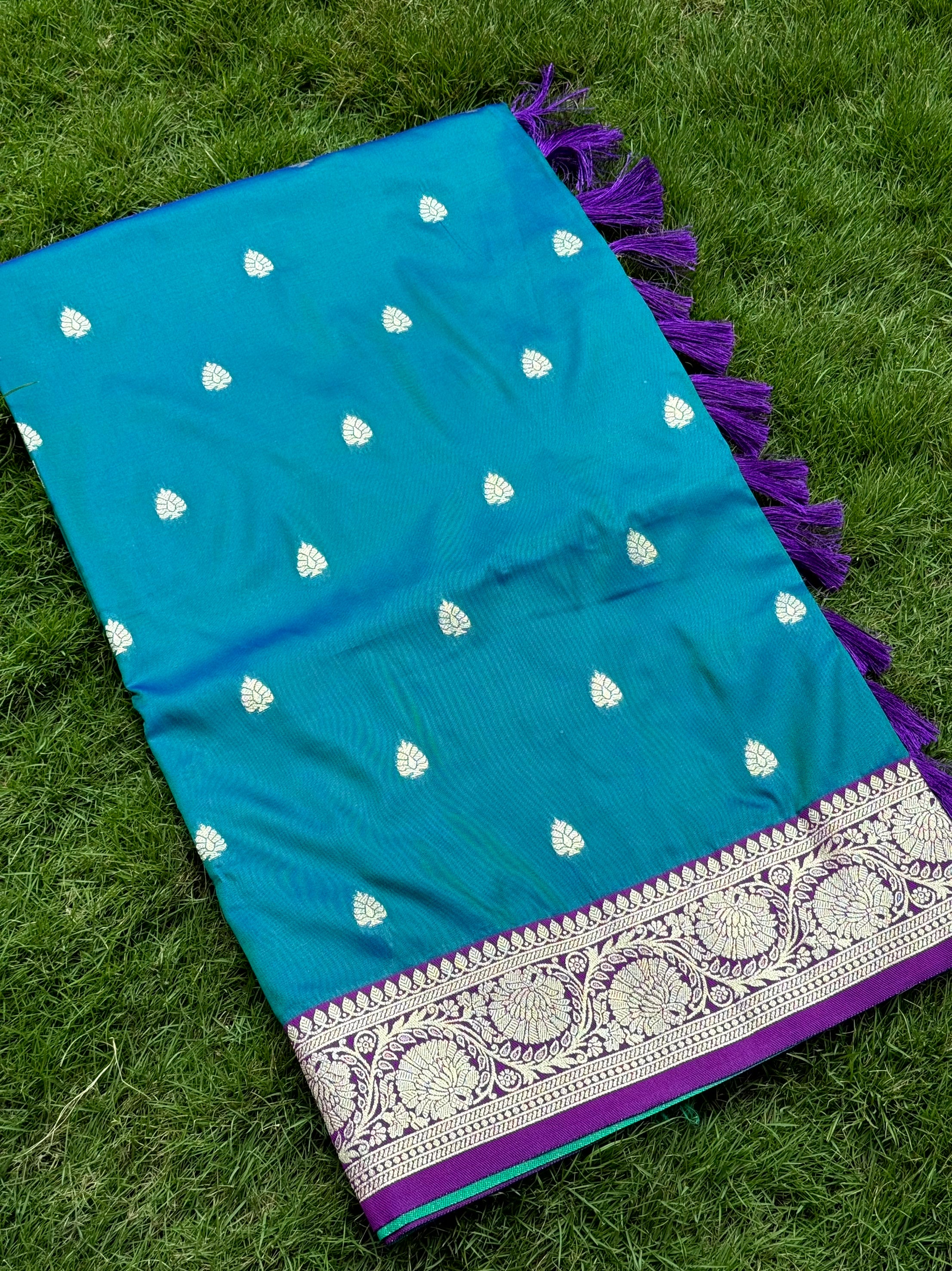 Teal Blue Soft Silk Feather Saree