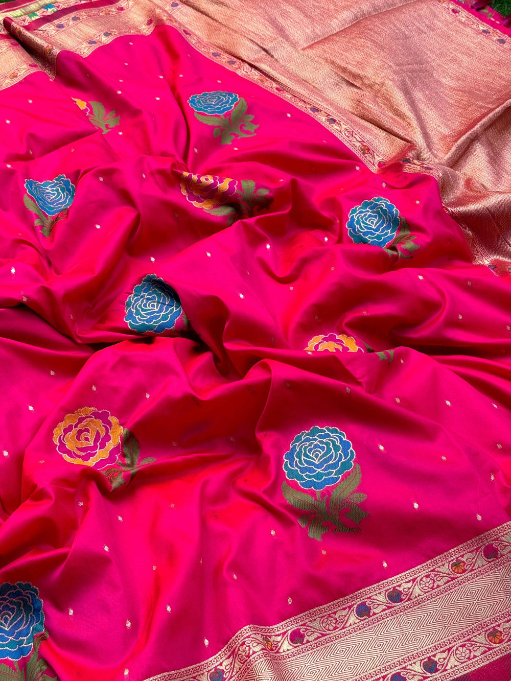 Pink Soft Silk Flowerport Minakari Saree