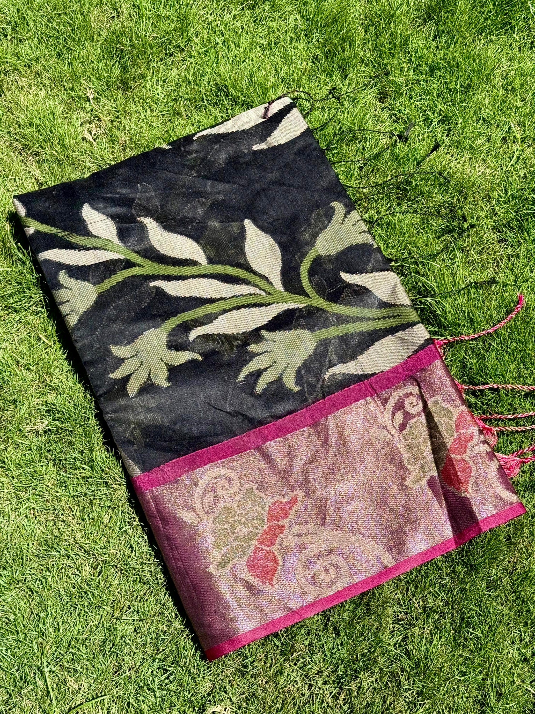 Black Soft Chanderi Pochampally Ikkat Saree