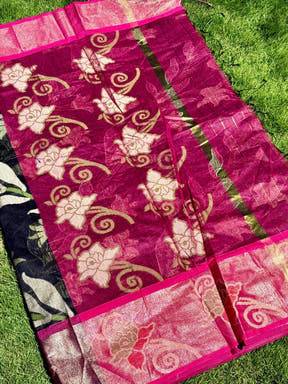 Black Soft Chanderi Pochampally Ikkat Saree