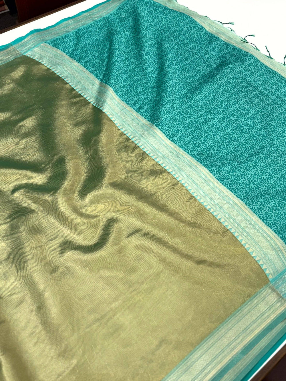 Radiant Sky Blue Gold Zari Tissue Saree