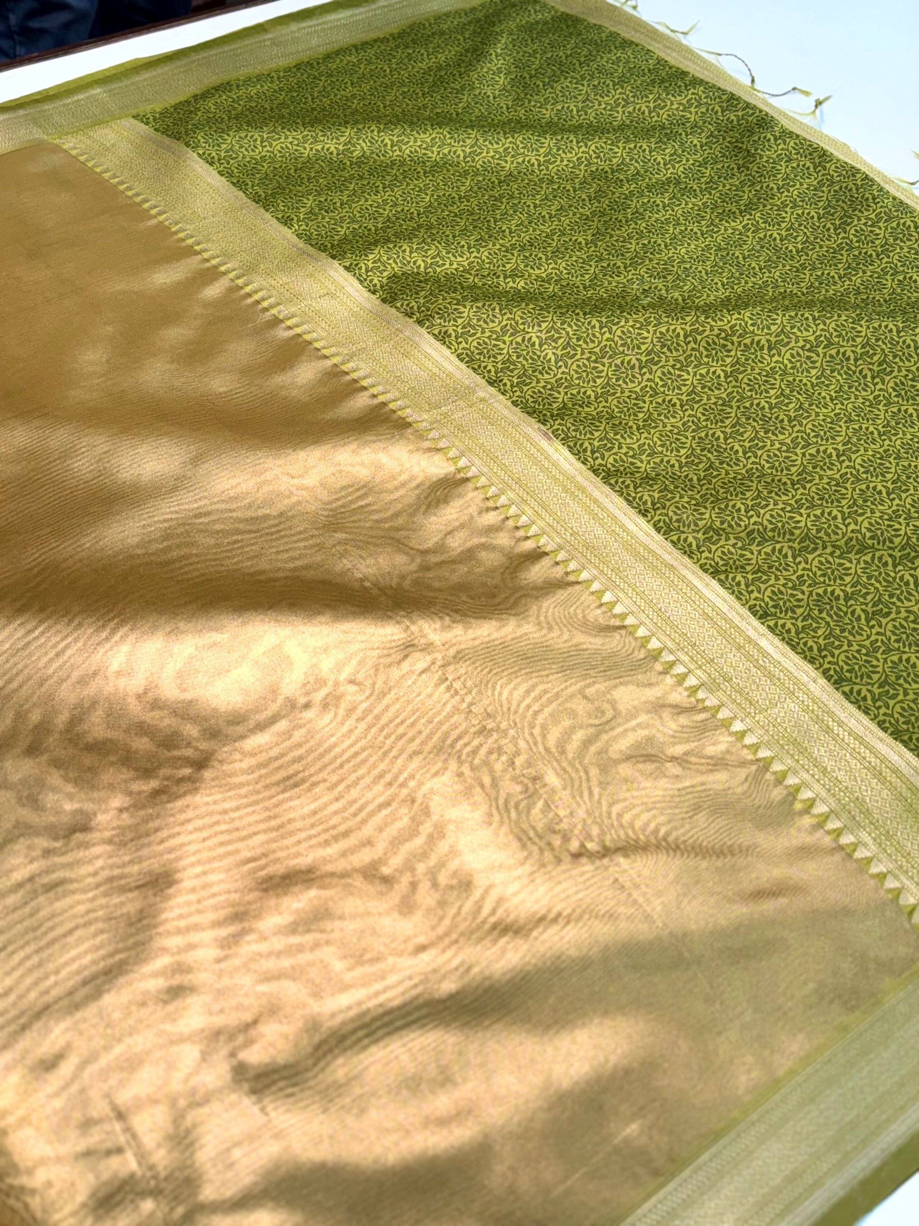 Radiant Green Gold Zari Tissue Saree

