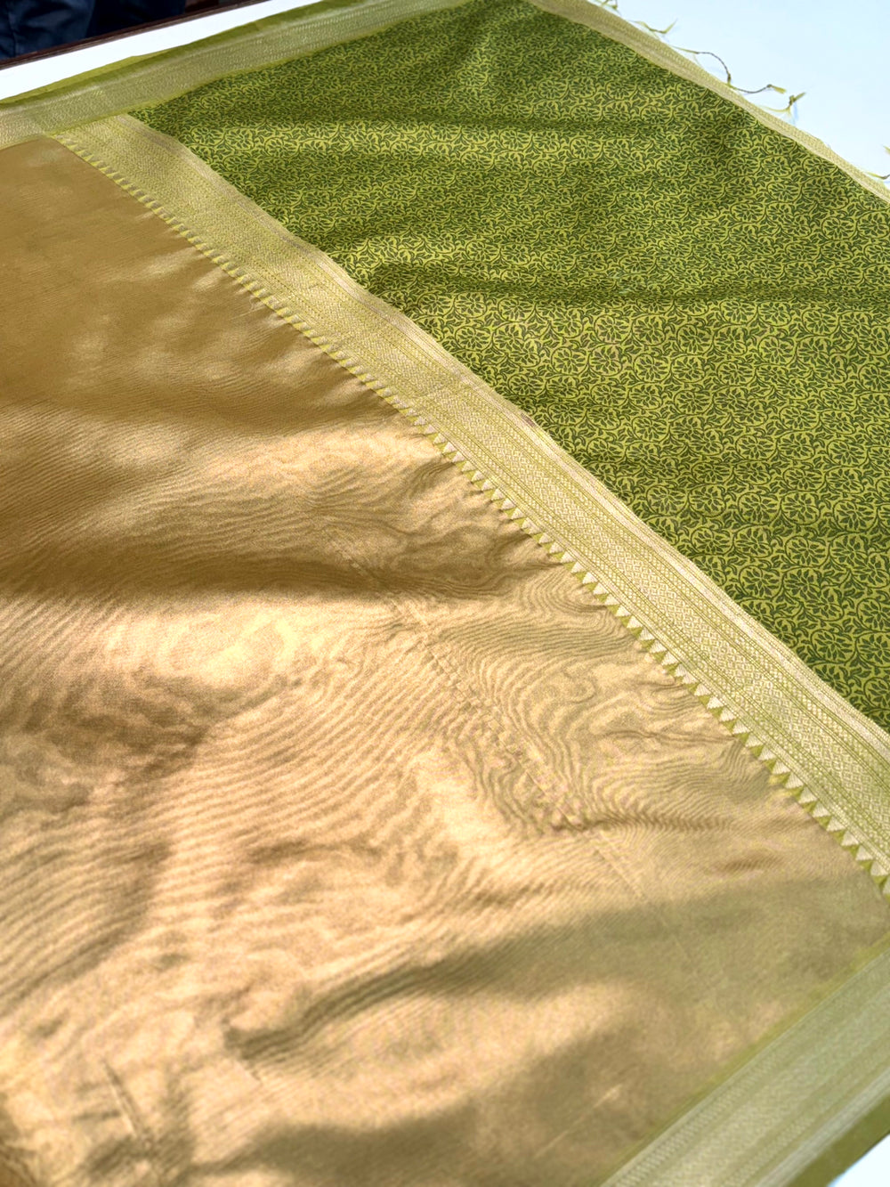 Radiant Green Gold Zari Tissue Saree