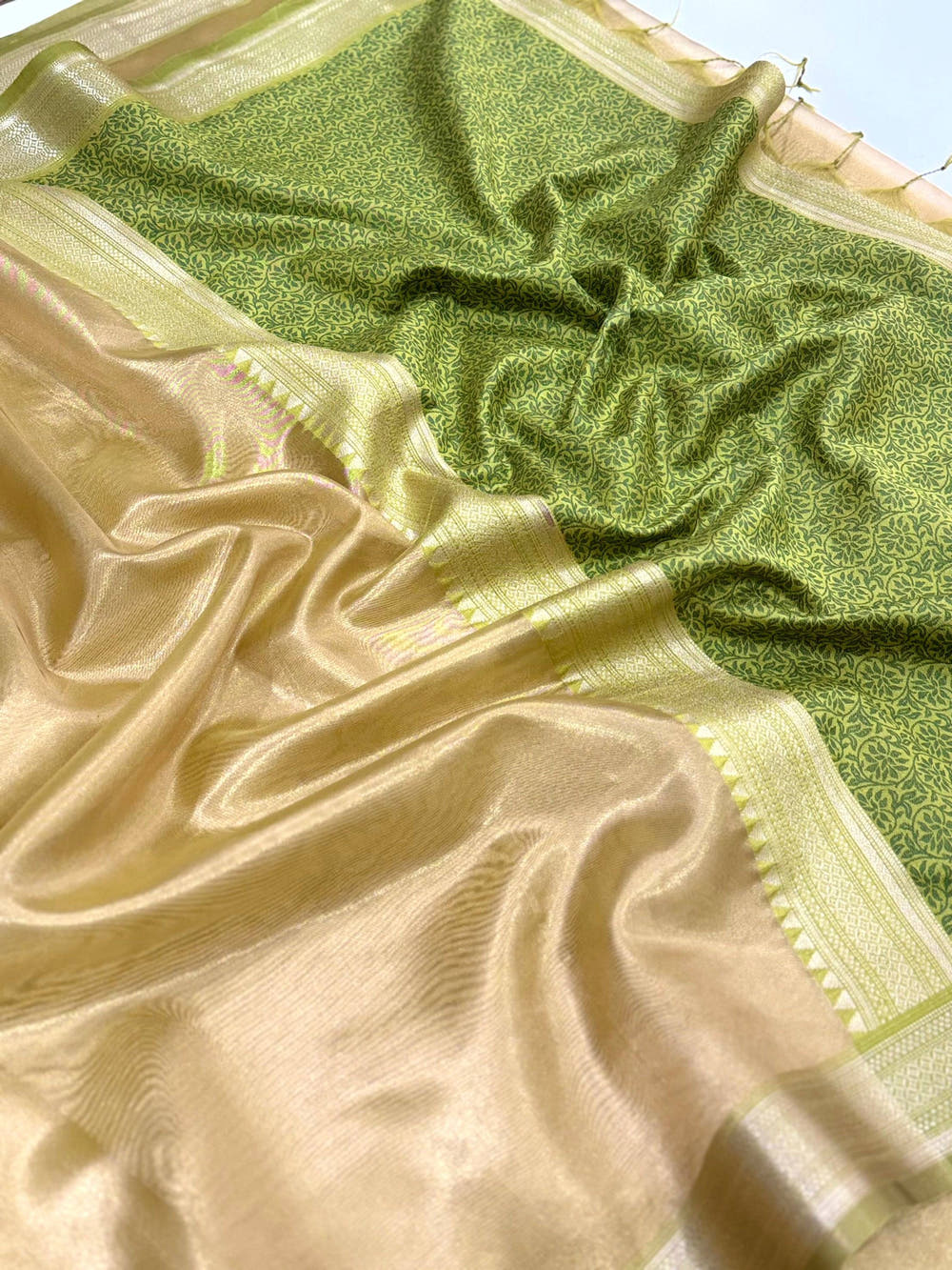 Radiant Green Gold Zari Tissue Saree

