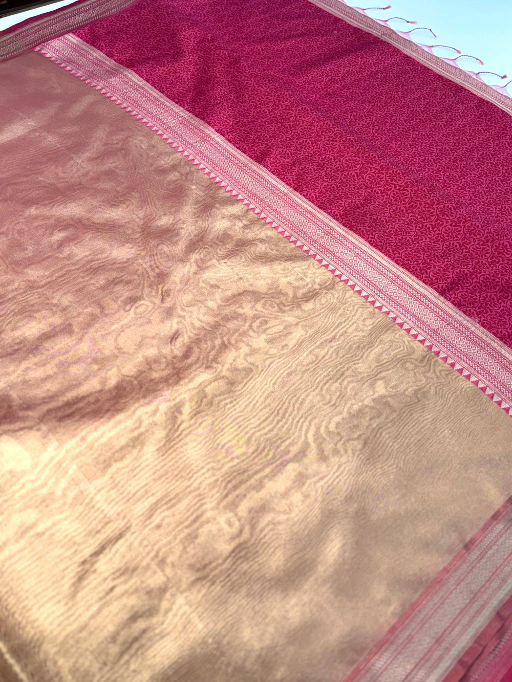 Radiant Pink Gold Zari Tissue Saree