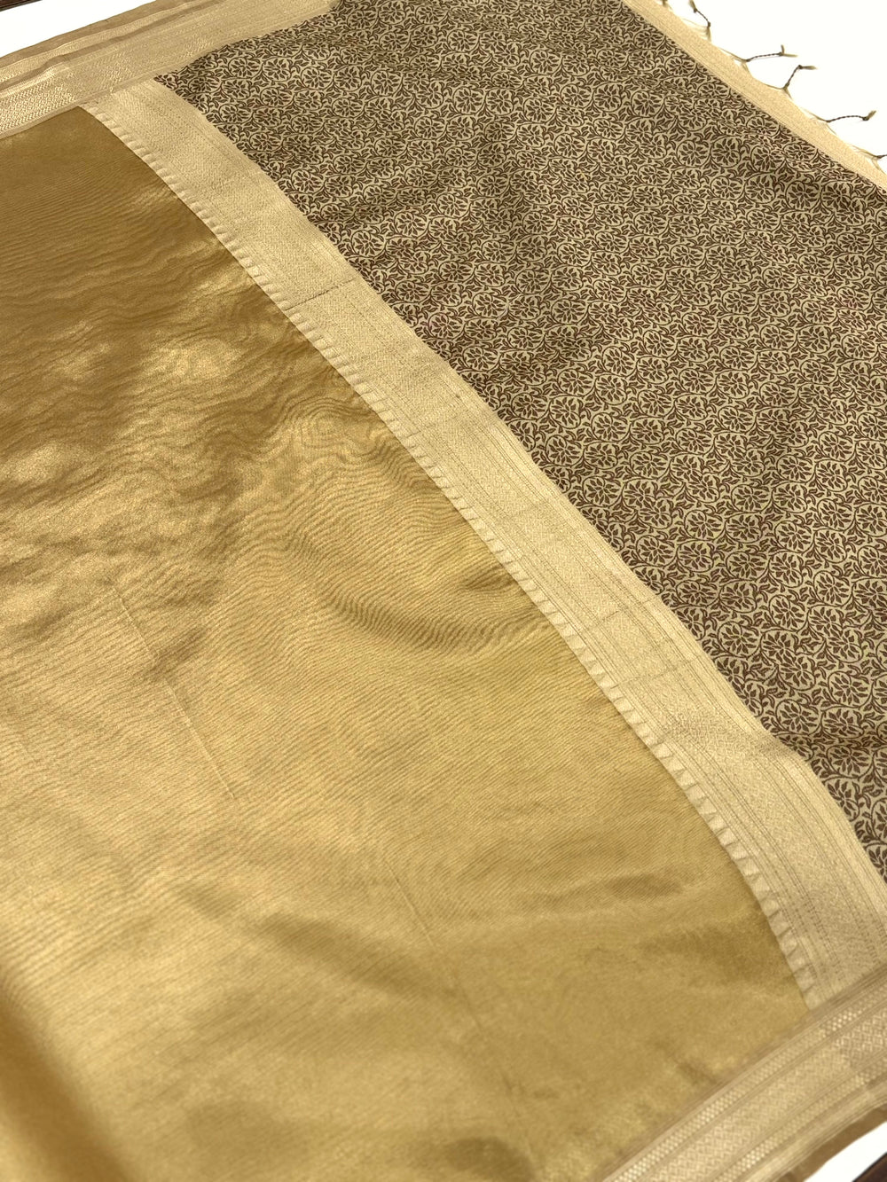 Radiant Brown Gold Zari Tissue Saree