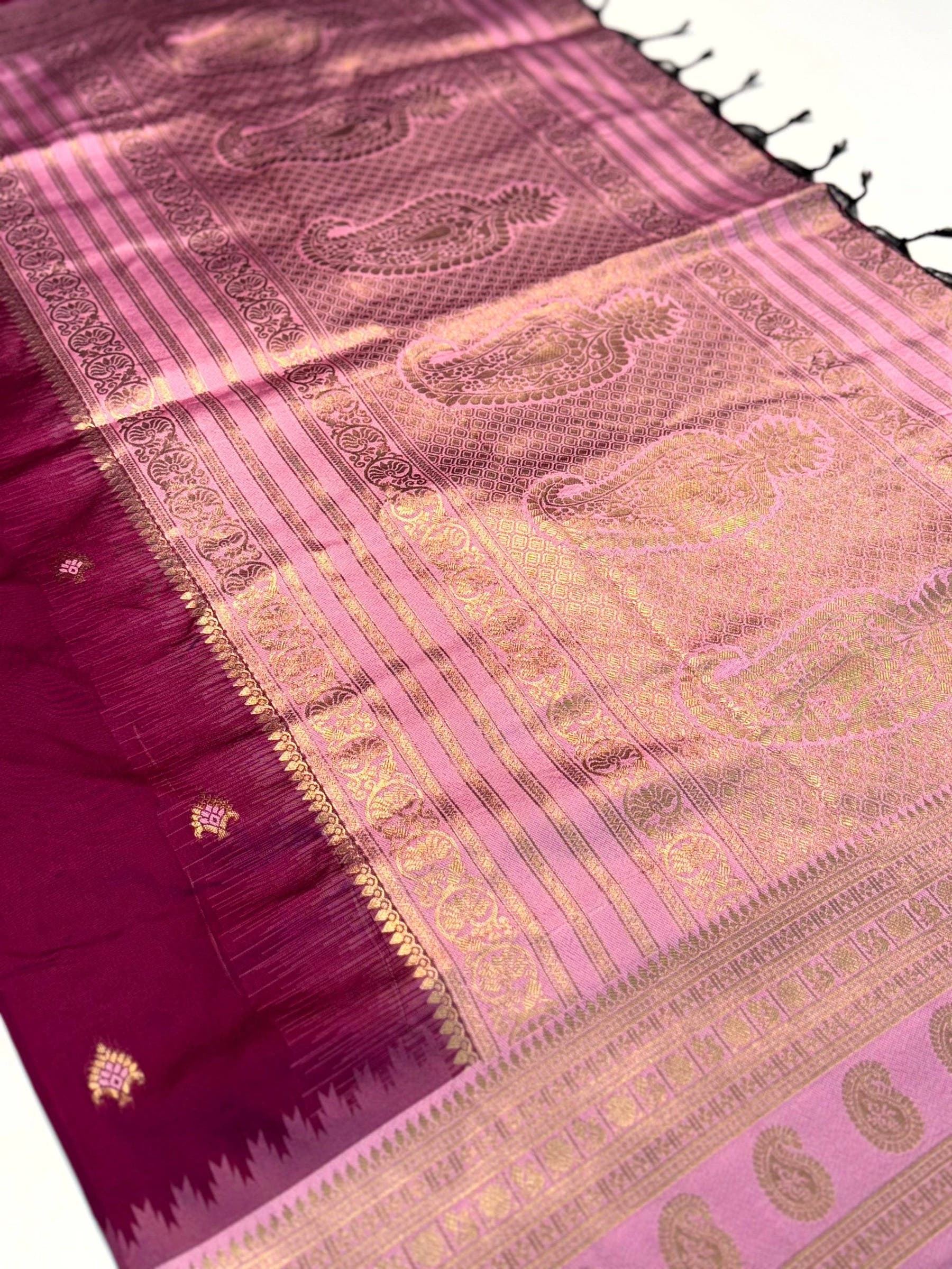 Wine Soft Silk Gadwal Border Saree

