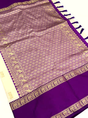 White Gadhwal Pure Soft Silk Saree