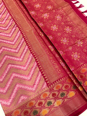 Baby Pink Banarasi Zic Zac Katan Silk Saree