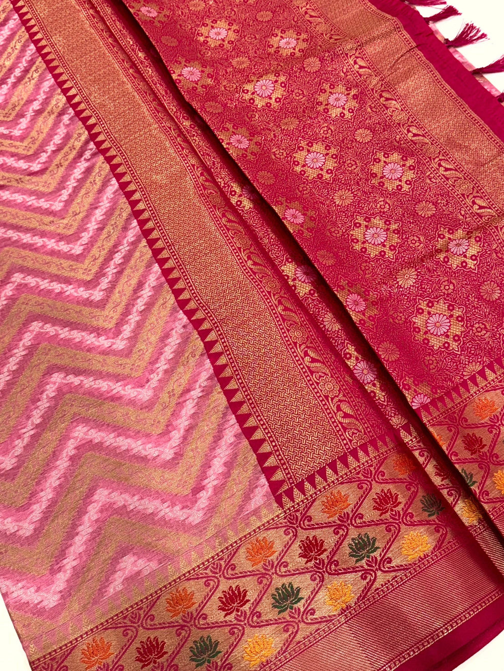 Baby Pink Banarasi Zic Zac Katan Silk Saree