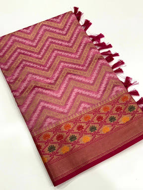 Baby Pink Banarasi Zic Zac Katan Silk Saree