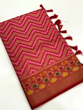 Pink Banarasi Zic Zac Katan Silk Saree