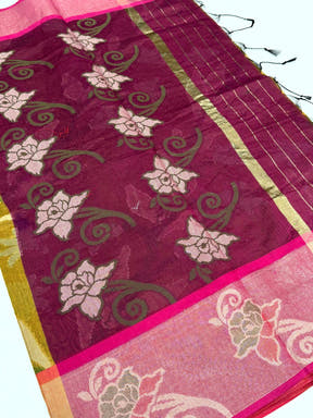 Yellow Soft Chanderi Pochampally Ikkat Saree