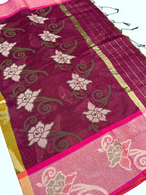 Yellow Soft Chanderi Pochampally Ikkat Saree