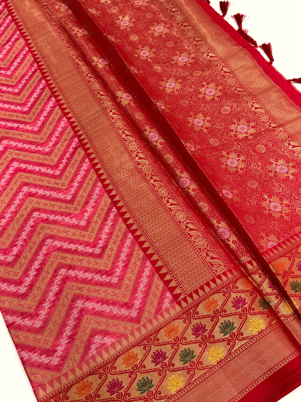 Pink Banarasi Zic Zac Katan Silk Saree