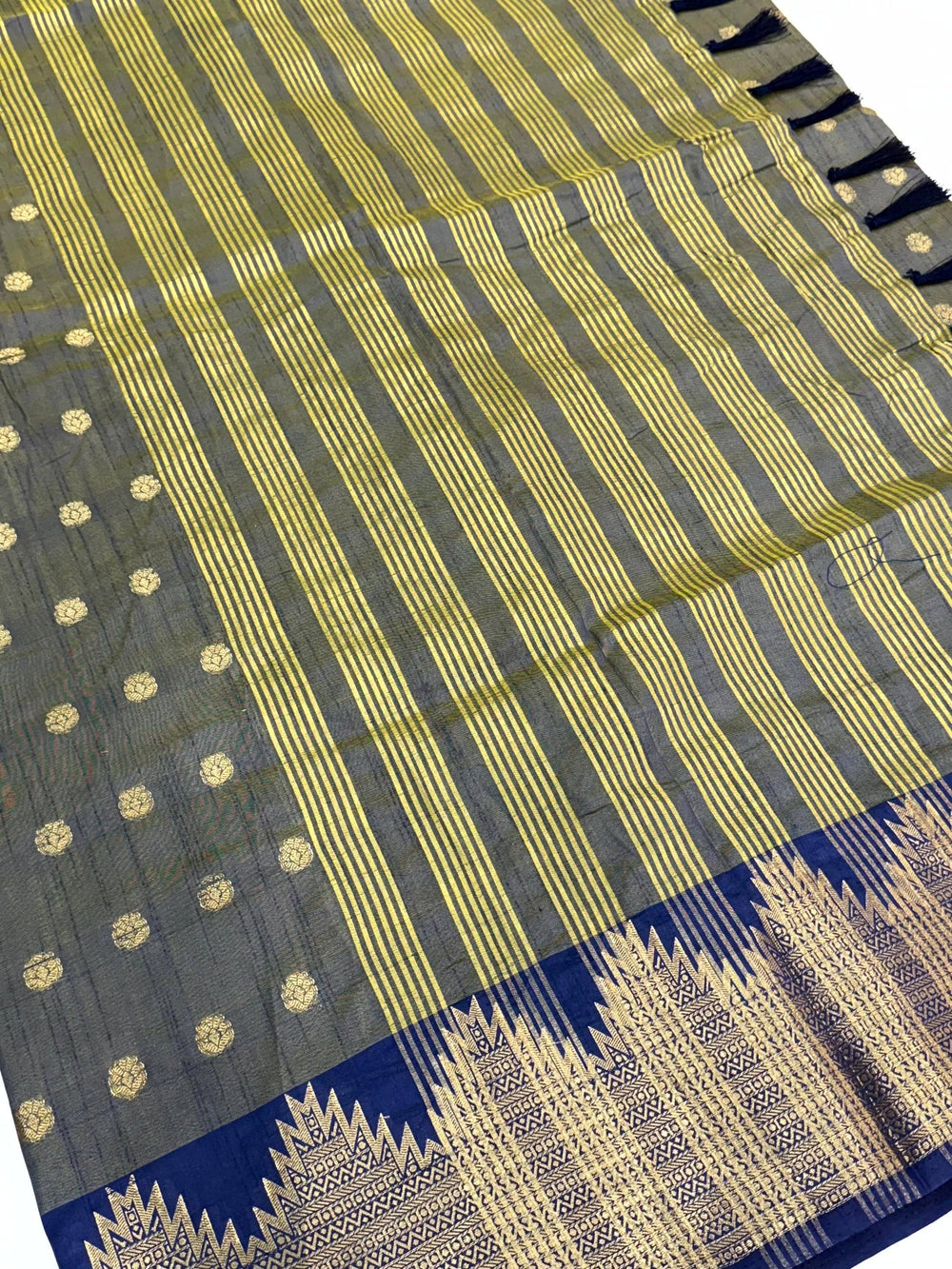 Grey Hand Dyed Raw Silk Saree