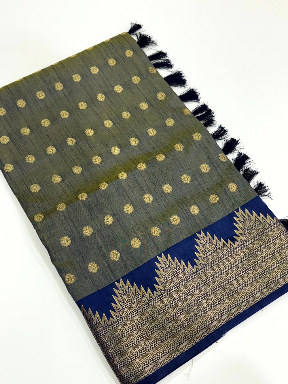 Grey Hand Dyed Raw Silk Saree