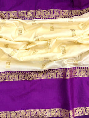 White Gadhwal Pure Soft Silk Saree