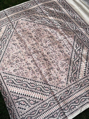 Cream Tussar Silk Madhubani Print Saree