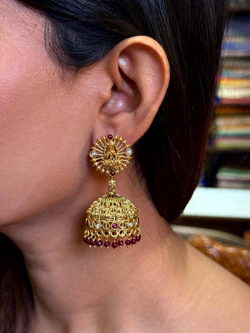 Temple Ruby Drop Jhumka Earrings