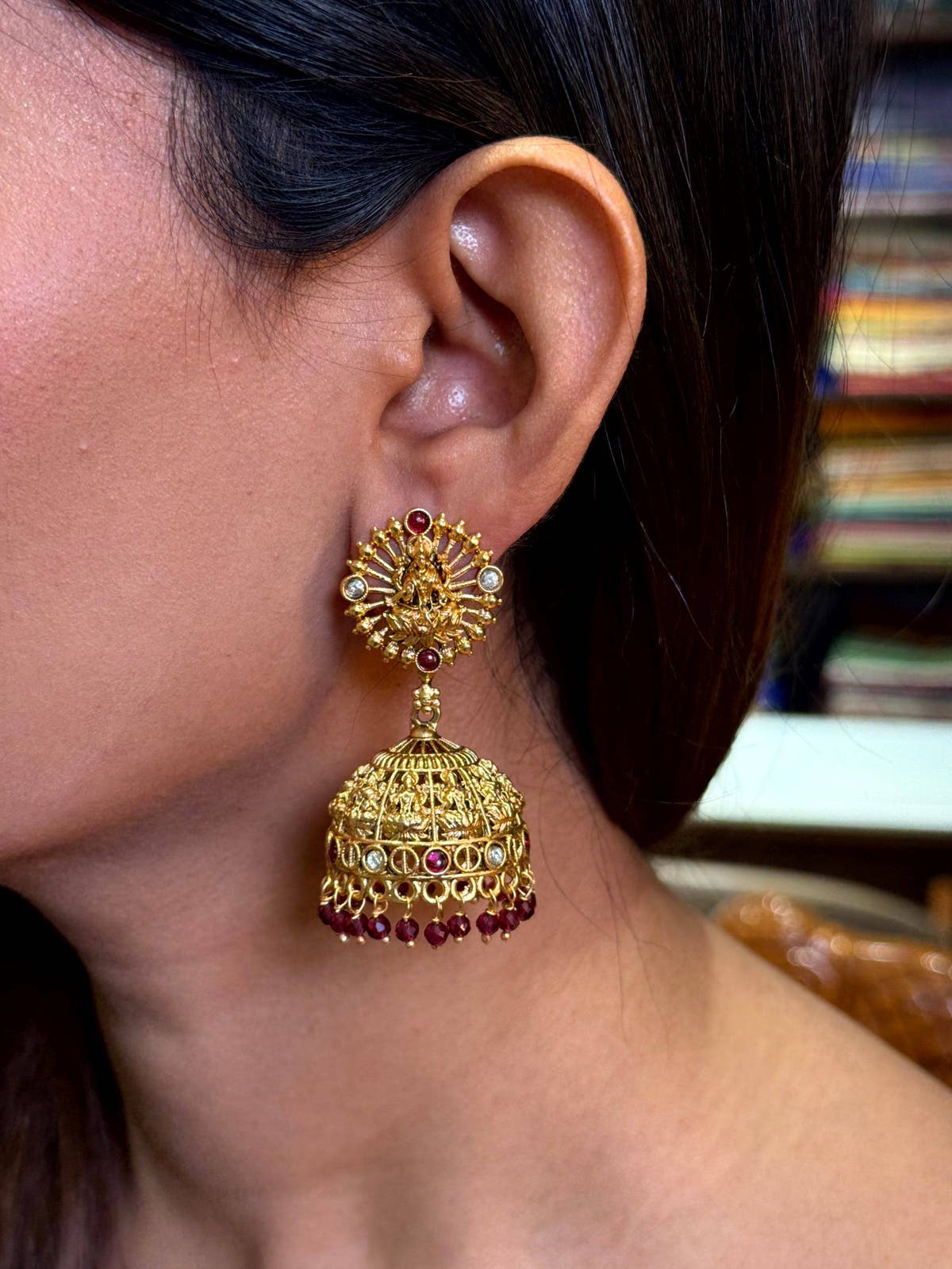 Temple Ruby Drop Jhumka Earrings
