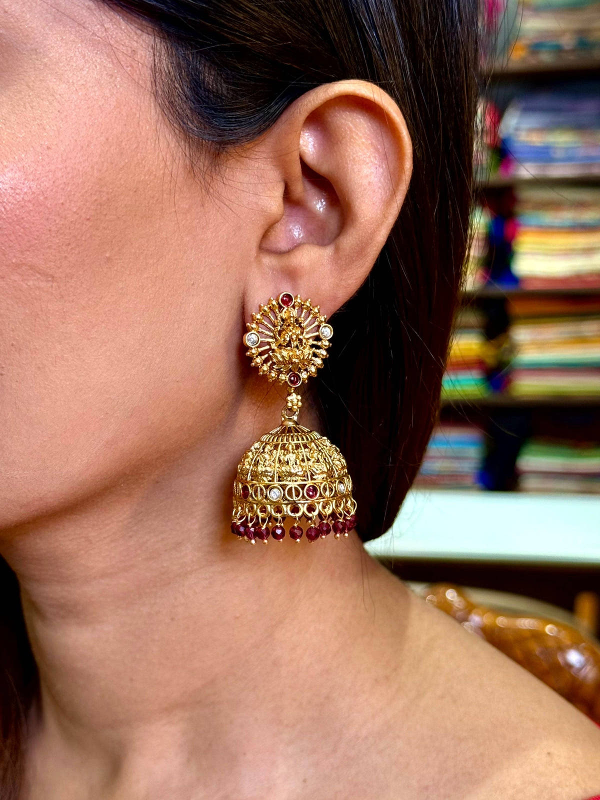 Temple Ruby Drop Jhumka Earrings