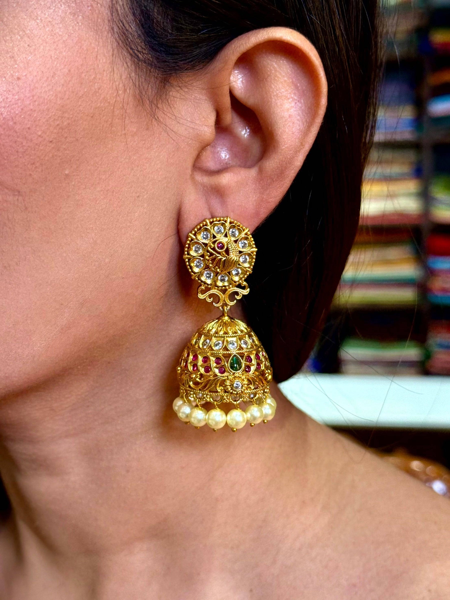 Classic Indian Kundan Pearl Earrings