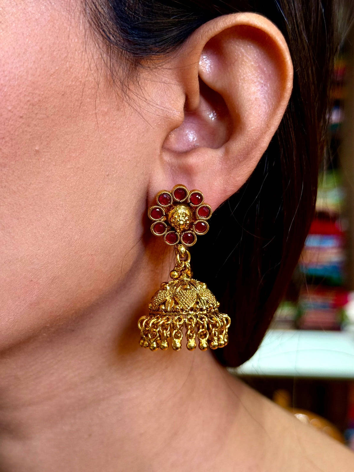 Royal Ruby Floral Antique Earrings


