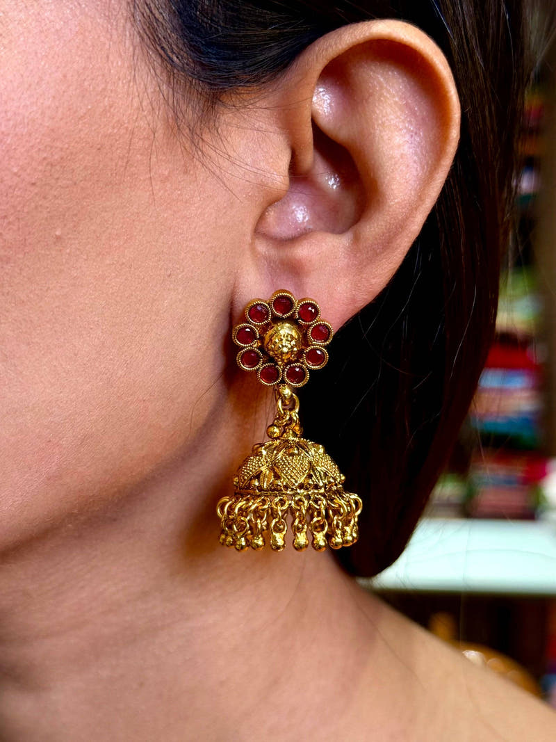 Royal Ruby Floral Antique Earrings


