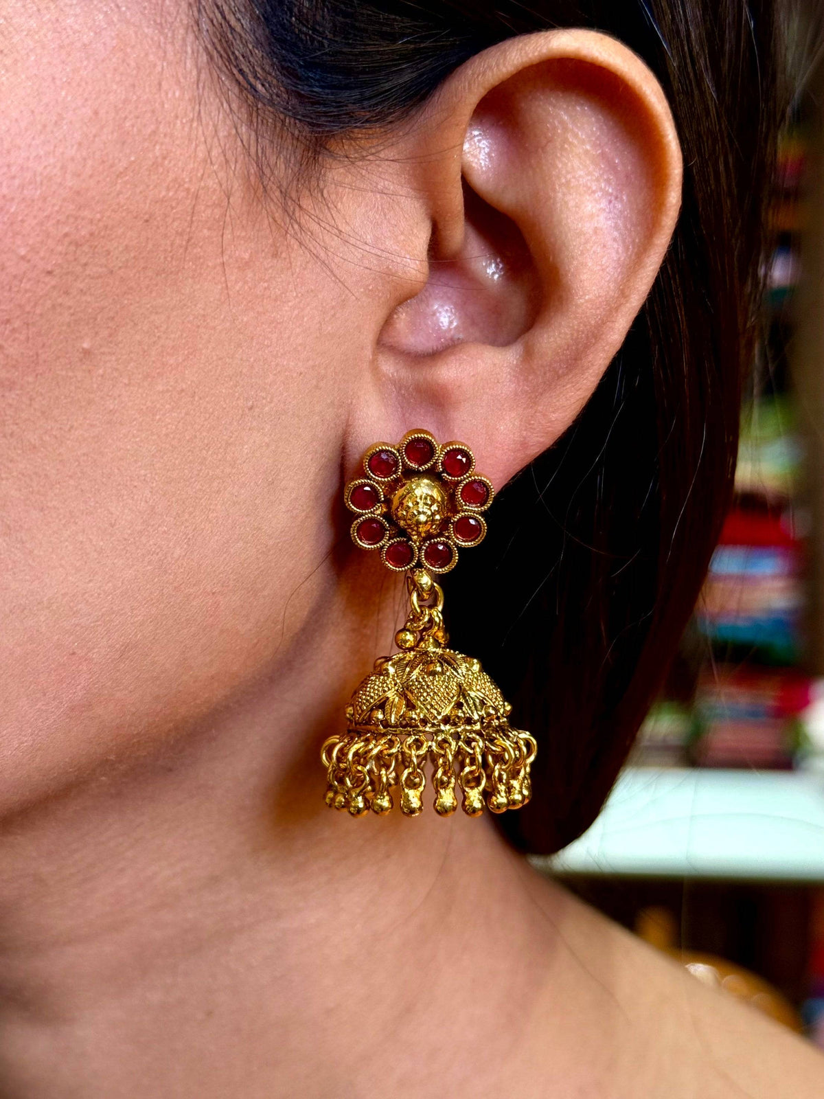 Royal Ruby Floral Antique Earrings


