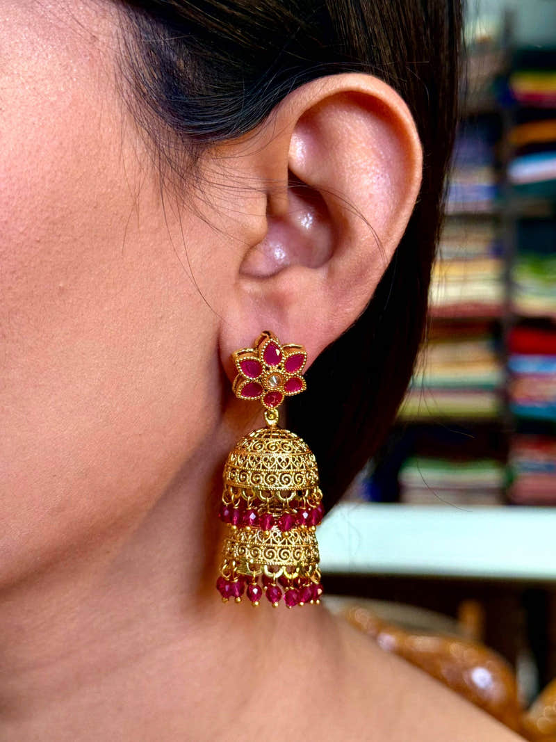 Ruby Lotus Floral Earrings