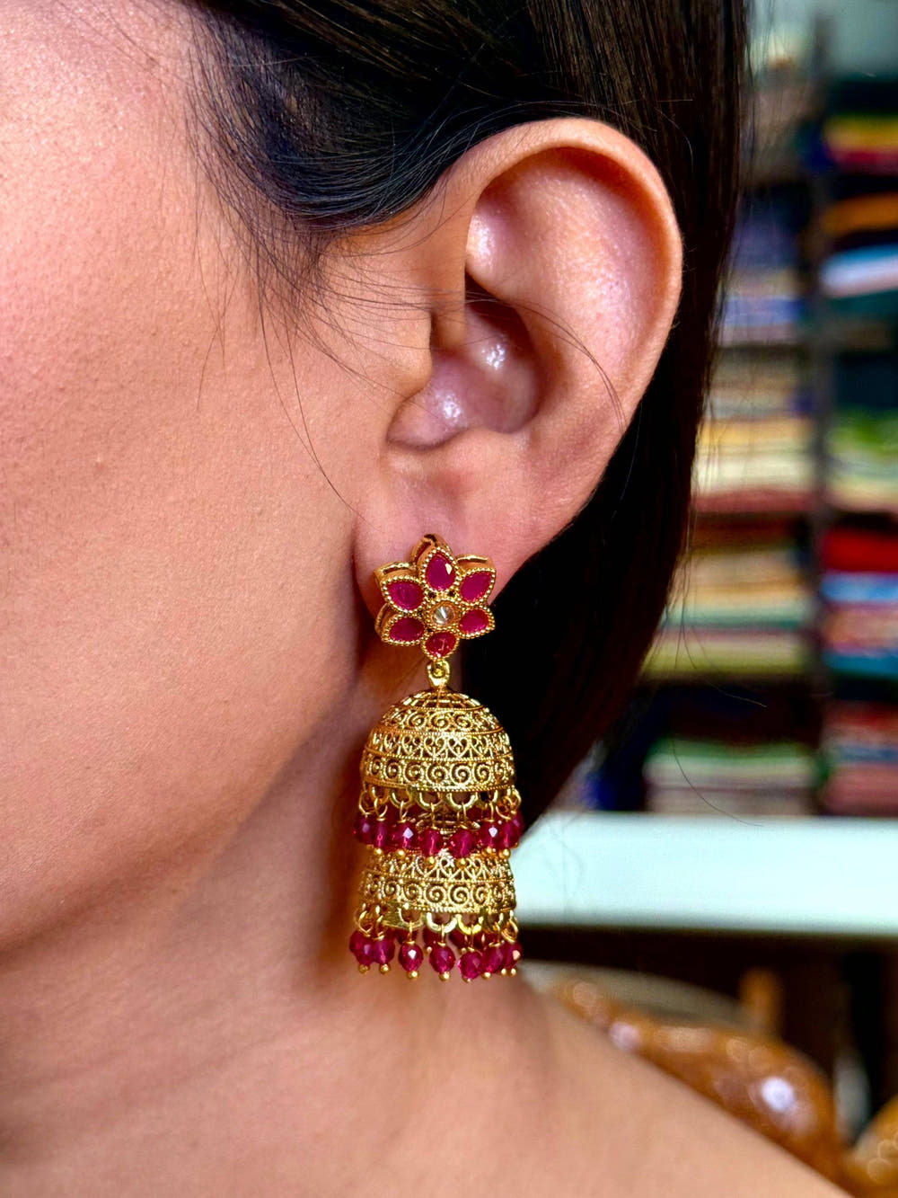 Ruby Lotus Floral Earrings