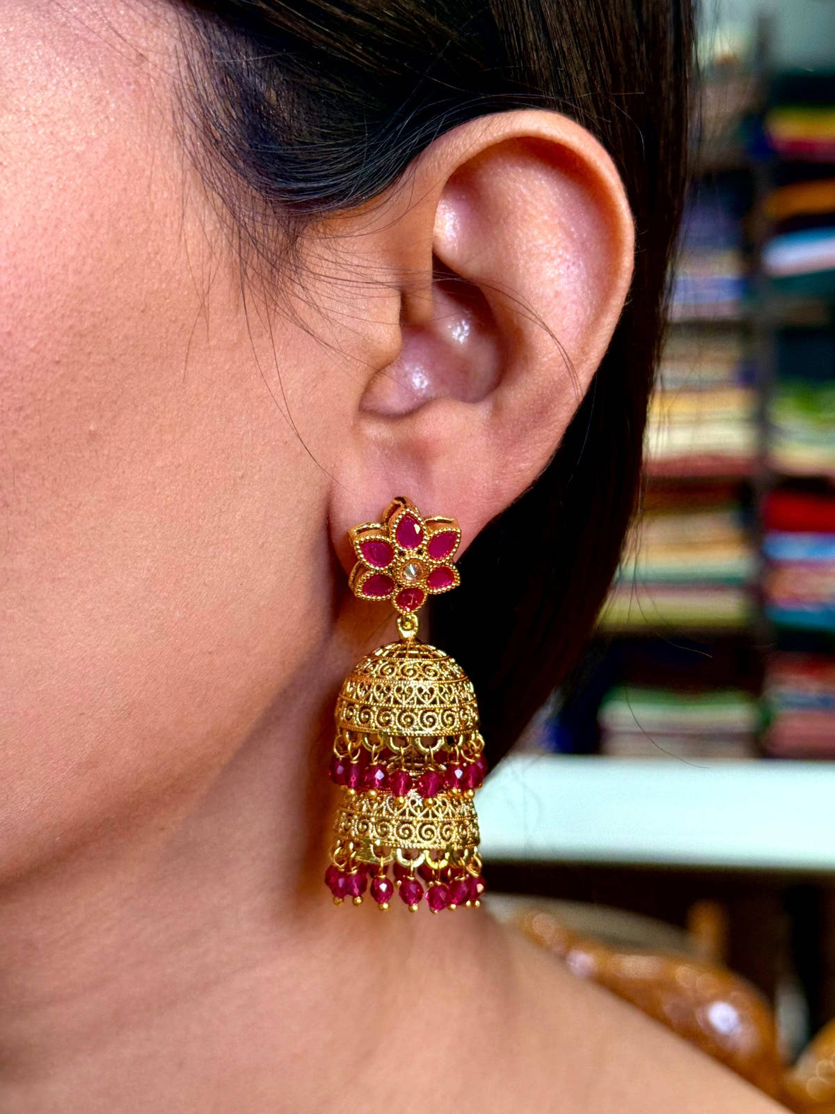 Ruby Lotus Floral Earrings