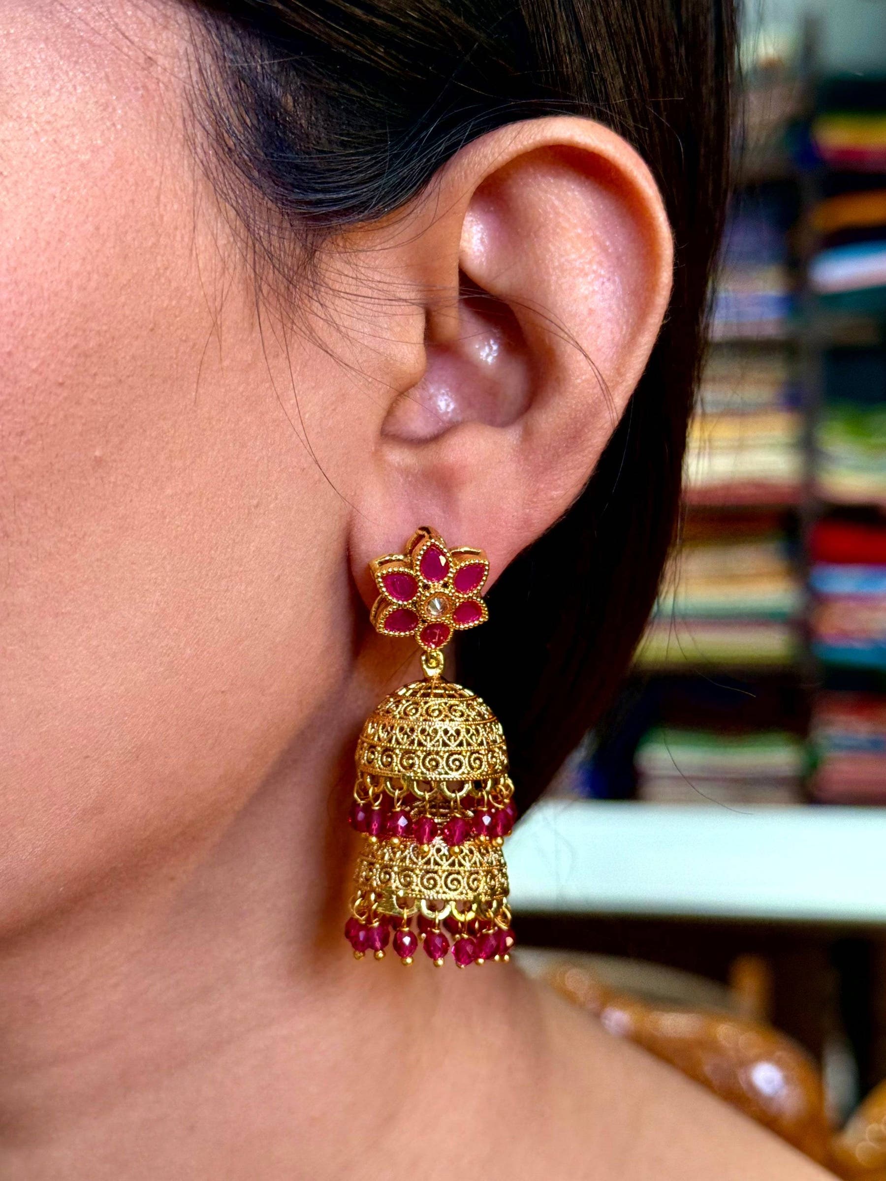 Ruby Lotus Floral Earrings
