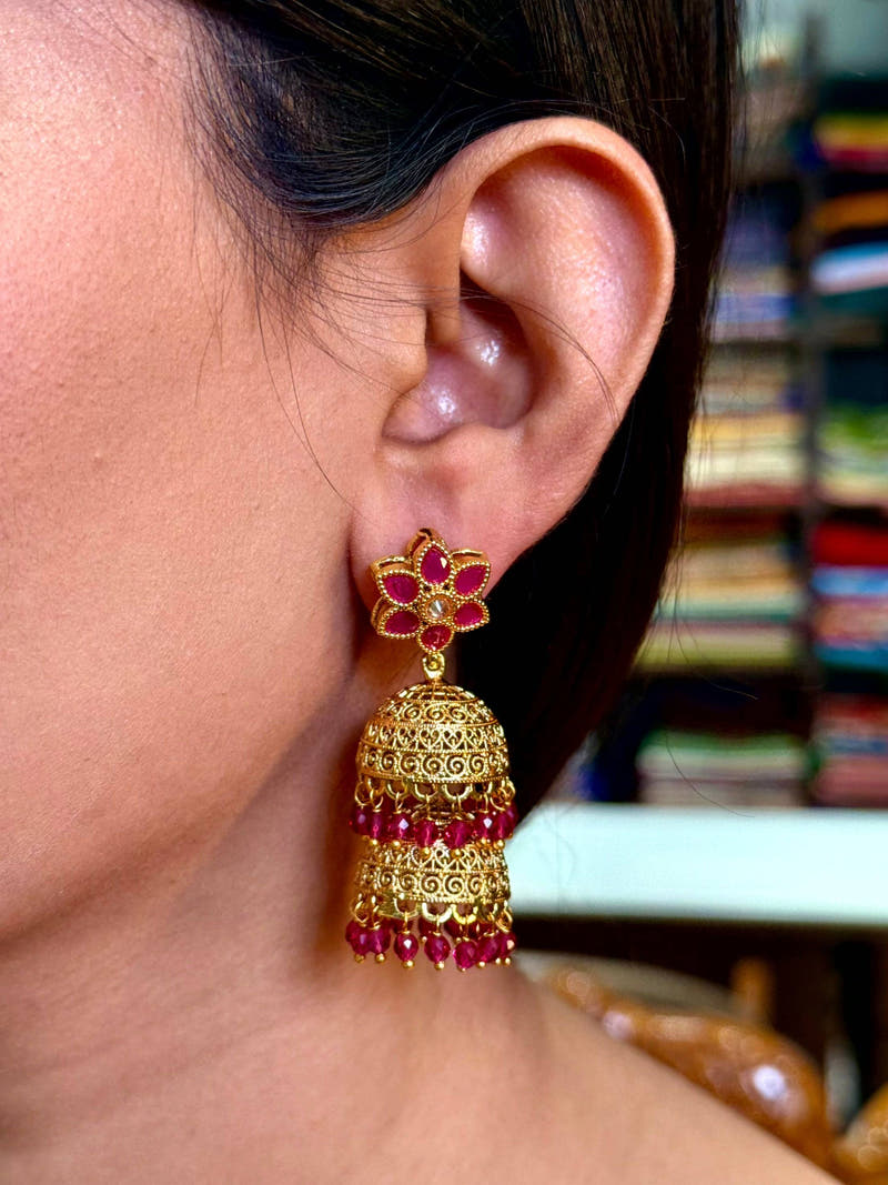 Ruby Lotus Floral Earrings